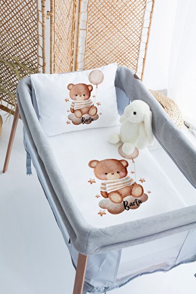 Lilabio %100 Pamuk Saten İsme Özel İsimli 70x120 Park Yatak Nevresim Seti Bal...