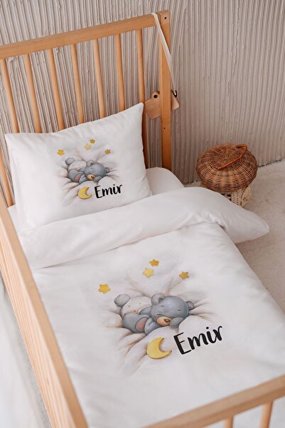 Lilabio %100 Pamuk Saten Isme Özel Isimli 100x150 Bebek Yatak Nevresim Seti A...