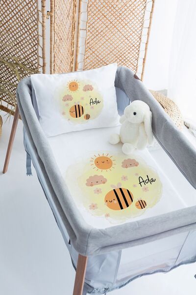 Lilabio %100 Pamuk Saten İsme Özel İsimli 70x120 Park Yatak Nevresim Seti Bal...