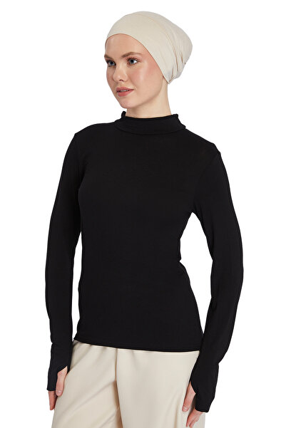 Altobeh Women's Organic Finger Snap Turtleneck Bodysuit - Black