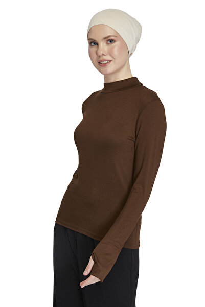 Altobeh Women's Organic Finger Snap Turtleneck Body - Chocolate