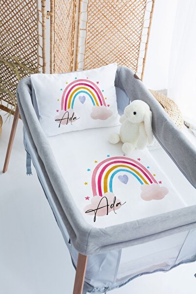 Lilabio %100 Pamuk Saten İsme Özel İsimli 70x120 Park Yatak Nevresim Seti Gök...