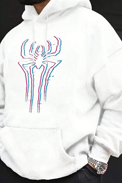 FECCY Model Neon Spider - Hanorac negru supradimensionat din bumbac cu glugă