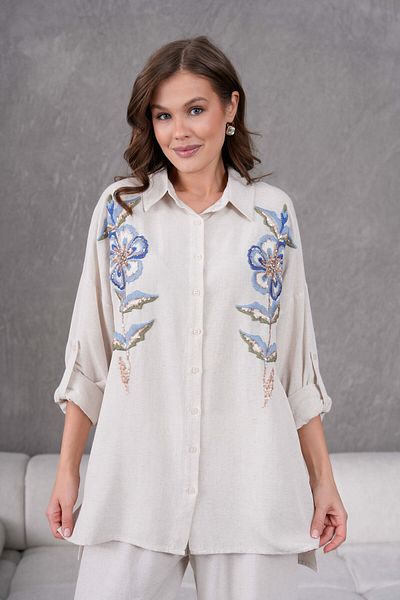 MVStore قميص وبنطلون نسائي كبير الحجم مزين بالزهور ومطرز بالأحجار