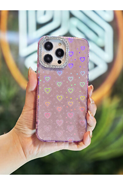 OSG iPhone 14 Pro Max Uyumlu Işıkta Renk Değiştiren Kalp Desenli Darbe Emici ...