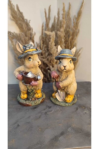 Gardenya Bahçıvan Tavşan Çİft Polyester Biblo Takımı