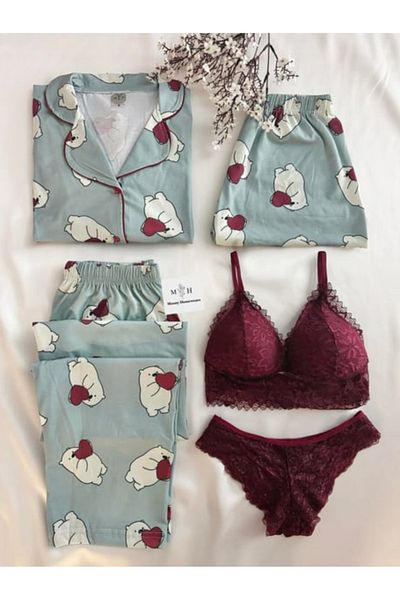 MH Moony Homewears Set de lenjerie intimă pijamale din bumbac pieptănat Al My Heart din 5 piese