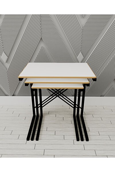 eportatif 3 Lü Zigon Sehpa Metal Sehpa Atlantik Beyaz 1292