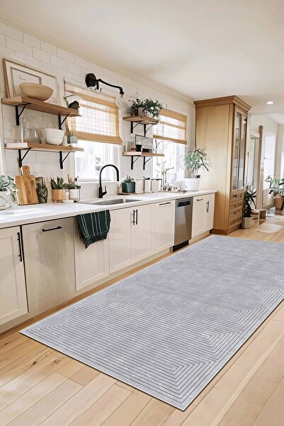 df home Mutfak Halısı Geometrik İskandinav Eskitmeli Dijital Baskı Yıkanabili...