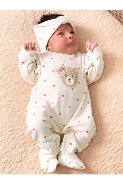 Cherub Baby Heart Teddy Bear Printed Baby Double Jumpsuit Set
