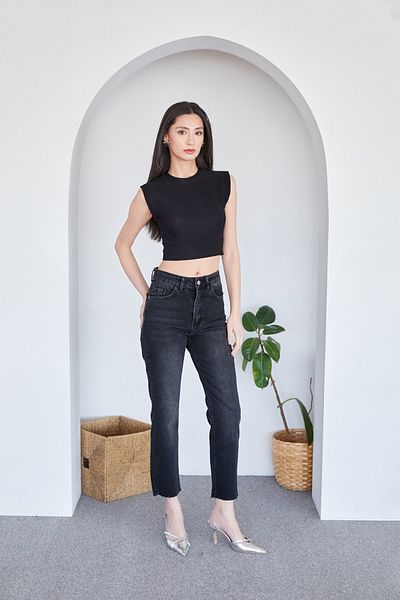Fulla Moda Zippered High Waist Cut Out Mom Jean