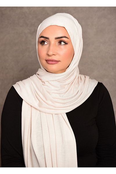 Şalcenneti.com Beige Colored Long Seasonal Hijab Combed Cotton Shawl - Special Stitched