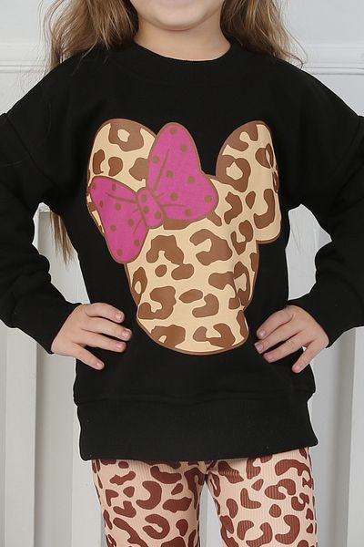 e-çocuk Leopard Print Girls' Suit 55-555