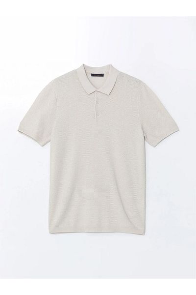 LC Waikiki Southblue Beige Polo Neck Short Sleeve Men's Knitwear Sweater