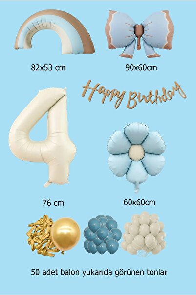 BİDOLUMUTLULUK Lüks Doğum Günü Seti Mavi Fiyonklu Retro Konsept Balon Kutlama Eğlence