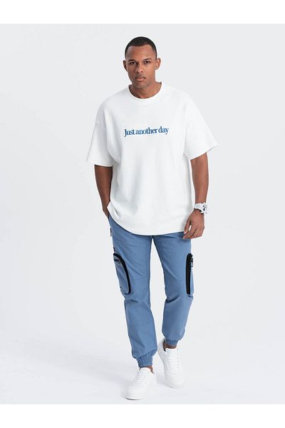 OMBRE Ανδρικό παντελόνι JOGGER με τσέπες cargo με φερμουάρ και τσέπες - μπλε V7 OM-PAJO-0135 L