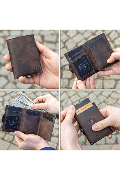 Trusador Θήκη για κάρτα Toscana Brown Γνήσιο δερμάτινο πορτοφόλι Unisex Rfid Protect Ανδρικό Γυναικείο Μίνι Πορτοφόλι Δώρο