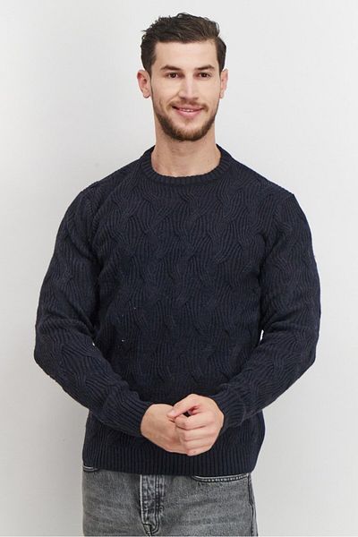 Sorbino Men Crew Neck Knitted Long Sleeve Sweater, Navy