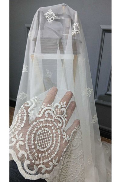 Taç Crown Skirt Embroidery Spreader Model Style Modern 2 Layers Pleated Tulle Curtain