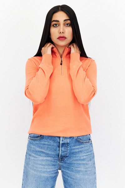 Lyle & Scott Women Mock Neck Long Sleeves Embroidered Logo Sweater, Orange
