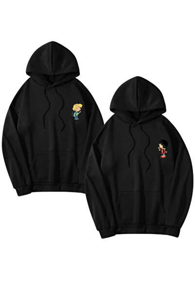 Wish BF Sevgili Çift Kombini Cedric Ve Chan Sembol Tasarım 2'li Siyah Kapüşonlu Sweatshirt