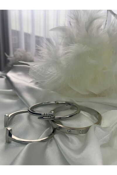 melfu GÜMÜŞ TAŞLI  KELEPÇE, ÇİVİ BİLEKLİ VE T UÇLU BİLEKLİK KOMBİN SET