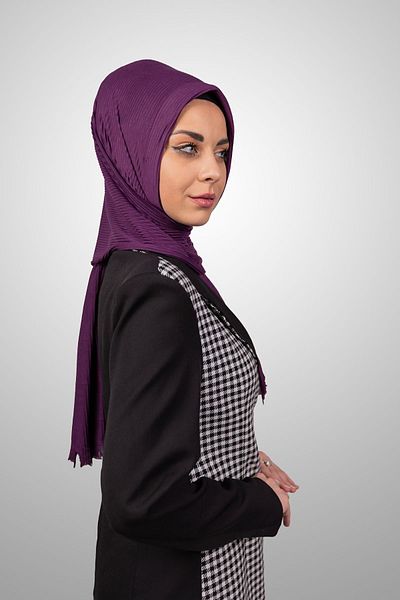 Şalcenneti.com Organic Purple Sponge Practical Pleated Shawl - Ready Plug-In Model