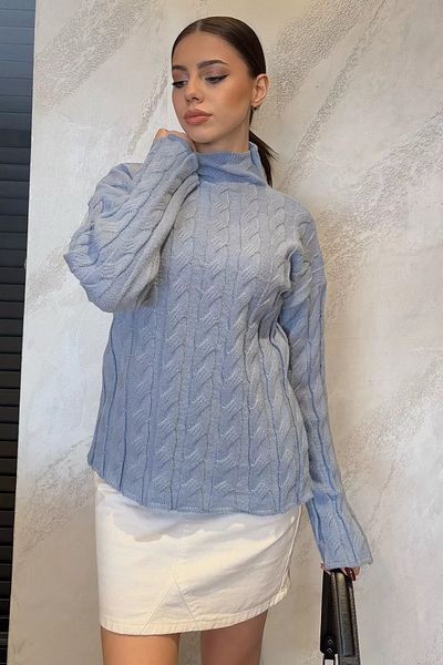 GÜLSELİ Pulover de damă cu model pe jumătate cu gât roșu albastru