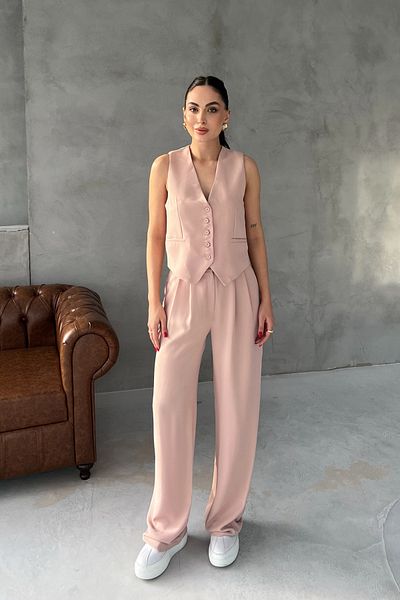 Seda Yalçın Atelier Palazzo Pants and Vest Set - Powder Pocket Detail