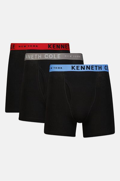 Kenneth Cole مجموعة ملابس داخلية رجالية منخفضة الارتفاع بشعار العلامة التجارية، 3 قطع، لون أسود