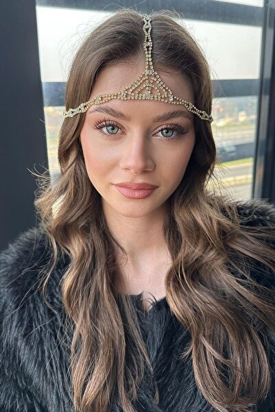 TAKIŞTIR Altın Renk Taş Detaylı Alınlık/Kına Aksesuarı