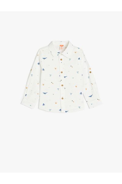Koton Cotton Sea Themed Printed Long Sleeve Shirt