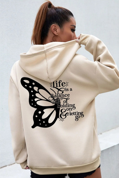 Wish BF Life Baskılı Kapüşonlu Sweatshirt Hoodie