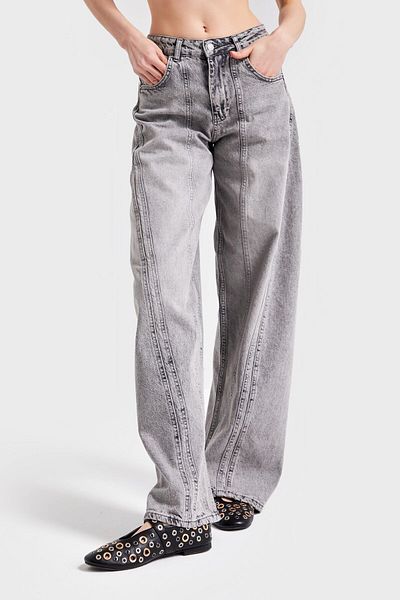 its basic Women's Straight Fit Denim with Grey Stripe Detail - 4S5-92