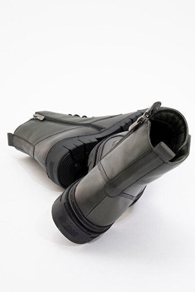 Dericlub Kadın Fermuarlı Bağcıklı Casual Bot Gerçek Deri Br 66245 Haki