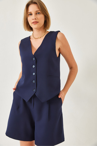 Bianco Lucci Women's V-Neck Vest Shorts Set 60316 60271017