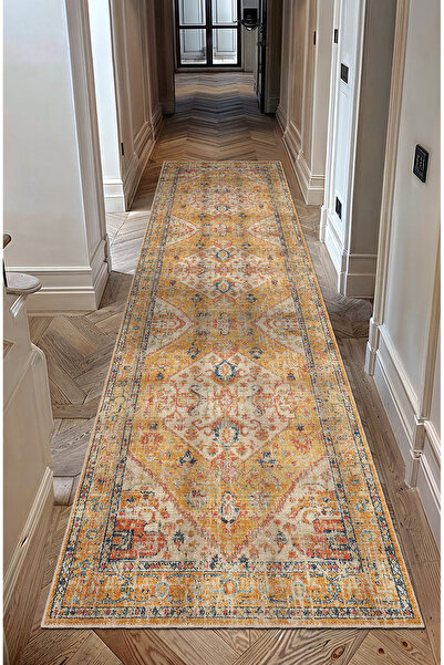 BigArts Home Vintage Kaymaz Taban Şönil Salon Mutfak Halısı Yuvarlak Yolluk T...