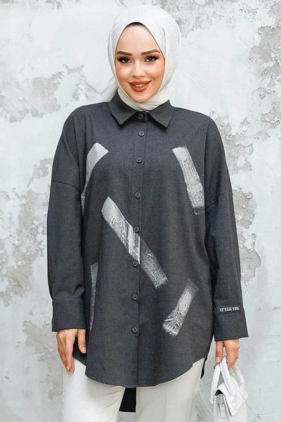 Neva Style Cămașă Puane Hijab cu model antracit - 31984ANT