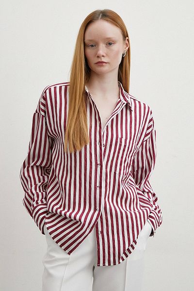 Never more Claret Red Multi Striped Pocket Shirt