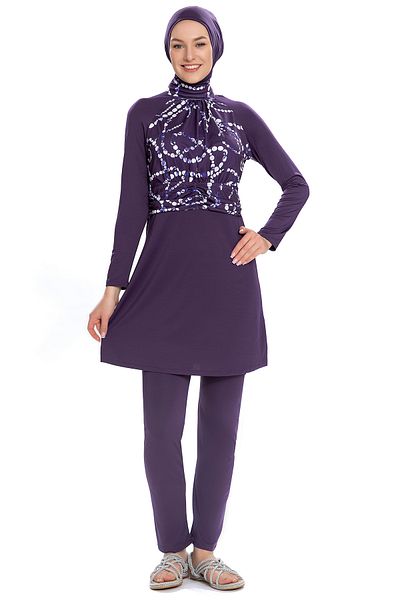 REMSA Purple Lycra Full Covered Swimsuit - 259-23