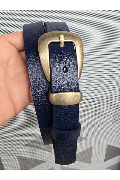 Kemerix Ζώνη 100% γνήσιο δέρμα με αντίκες με πόρπη Navy Blue