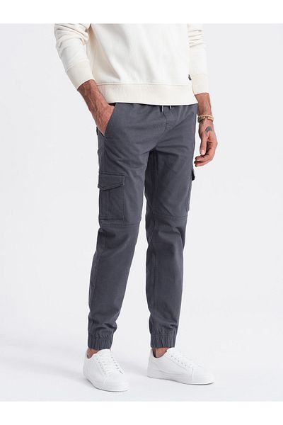 OMBRE Pánské kalhoty JOGGERS s cargo kapsami na zip - grafitové V3 OM-PAJO-0123 XL