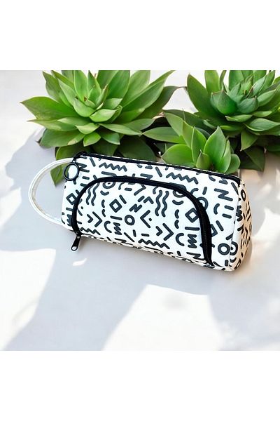 BABUN Ilgaz Large Wide Geometric Pattern Cotton Pencil Case - Makeup Bag
