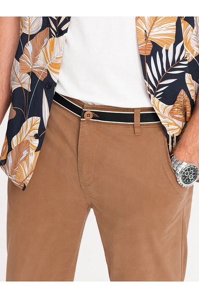 OMBRE Herren Chinohose mit dekorativem Bund - braun V4 OM-PACP-0118 M