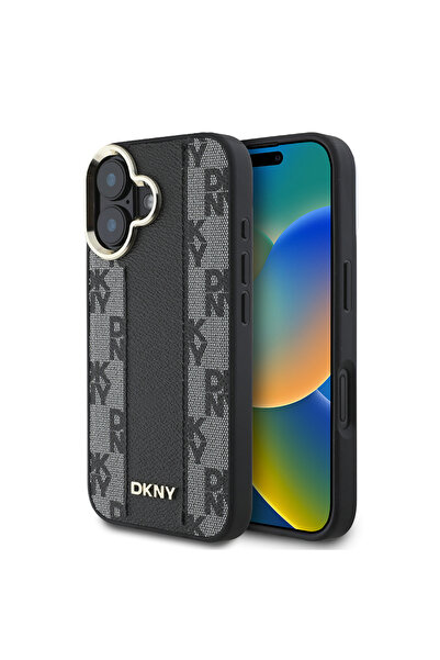 Dkny iPhone 16 Plus Kılıf DKNY Lisanslı Magsafe Şarj Özellikli 3D Yazılı Chec...