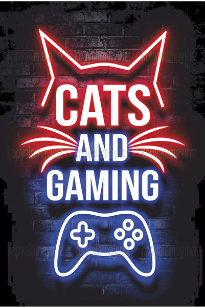 Hayat Poster pisici și gamer gamer ps pc joc mobil decor acasă pictură poster retro din lemn