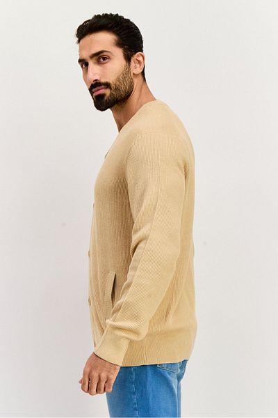 Esprit Men V Neck Knitted Cardigan, Beige