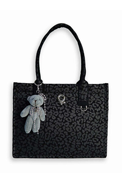 Butik QUTU CLUB LULU No.5 Siyah Leopar desenli Kanvas Aksesuar ve Charmlı Kad...