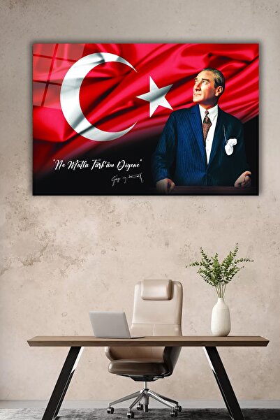 BestSanat Atatürk ve Türk Bayrağı Cam Tablo