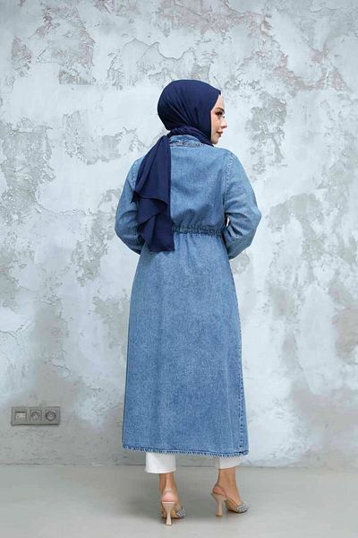 Neva Style Șapcă Hijab Brodat cu margele albastru închis - 6823KM